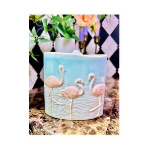 Flamingo Ceramic Toothbrush Holder Coastal Bathroom Organizer‎